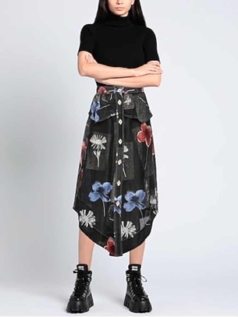 Ganni Asymmetrical Linen/Silk Button-Front Skirt, size38